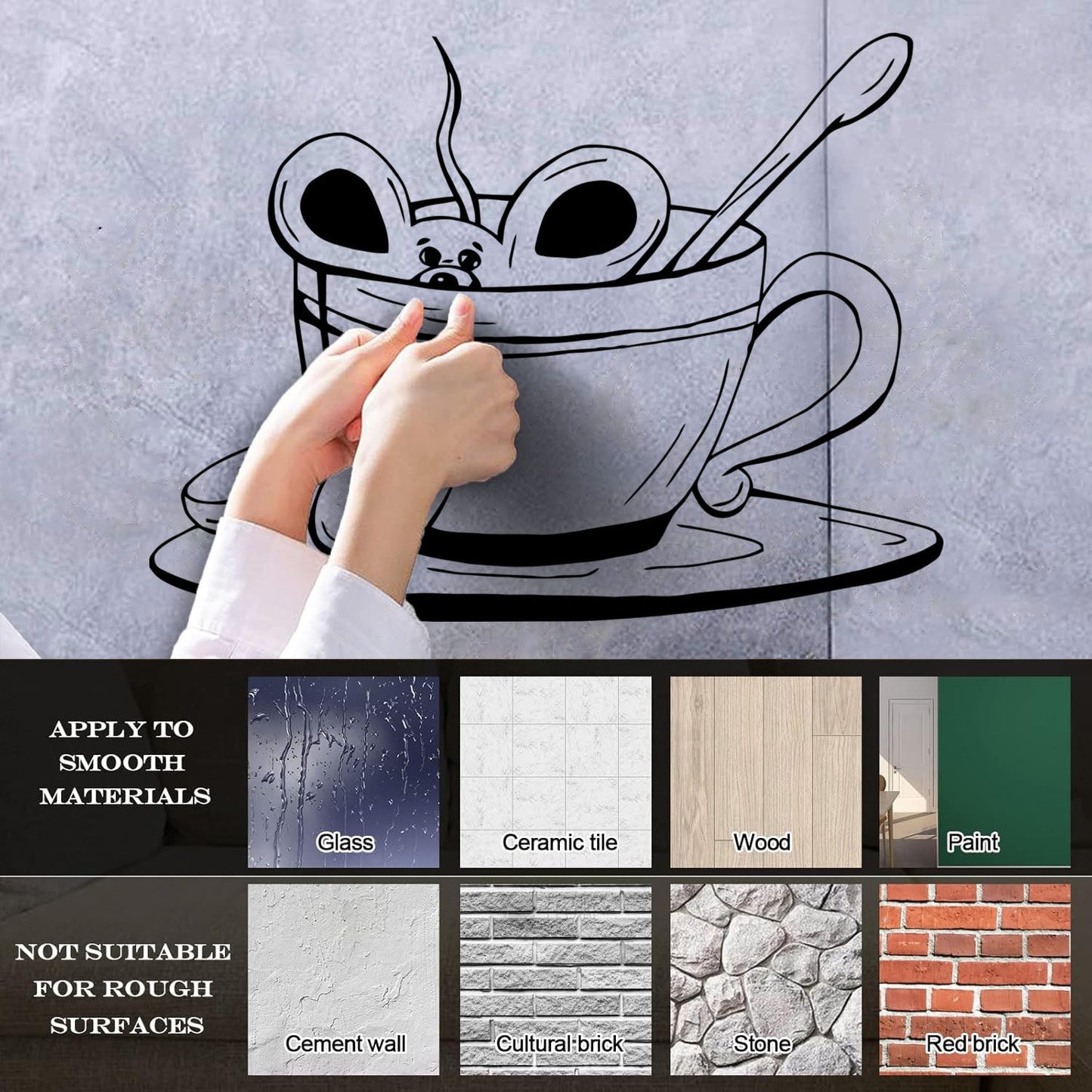 Cup Of Coffee Tea Mouse Cafe Vinyl Wall Stickers Removable Without Leaving Glue