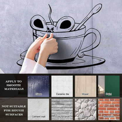 Cup Of Coffee Tea Mouse Cafe Vinyl Wall Stickers Removable Without Leaving Glue