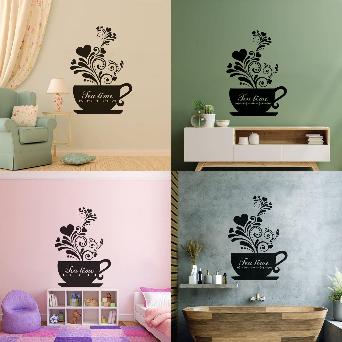 Wall Decals Pvc Tea Coffee Cup Cool Kitchen Wall Beautification