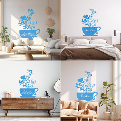 Wall Decals Pvc Tea Coffee Cup Cool Kitchen Wall Beautification