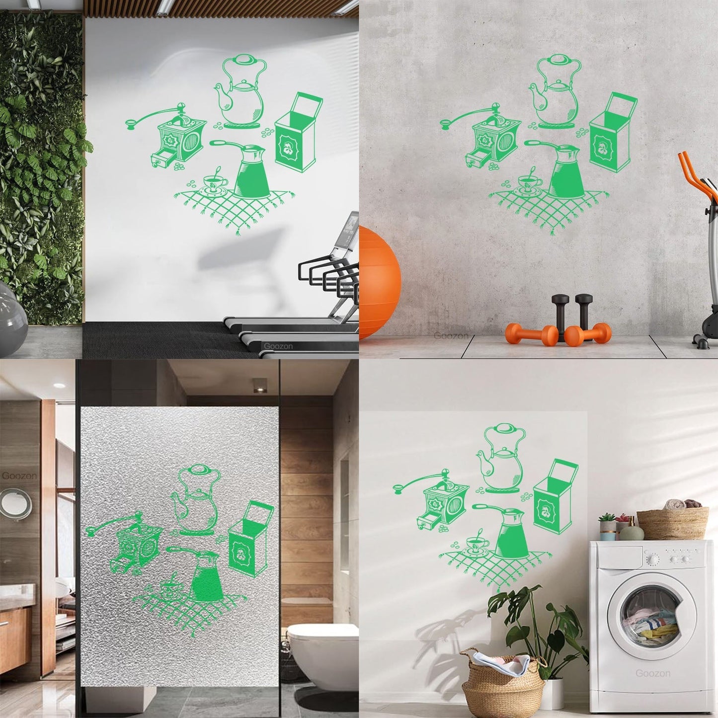 Vinyl Wall Stickers Coffee Grinder Maker Tea Maker Kitchen Glass Stickers