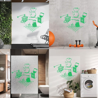 Vinyl Wall Stickers Coffee Grinder Maker Tea Maker Kitchen Glass Stickers