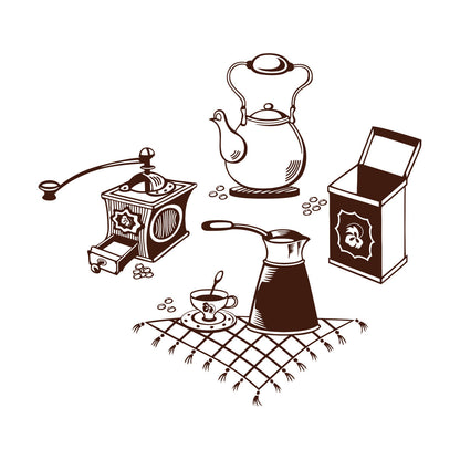 Vinyl Wall Stickers Coffee Grinder Maker Tea Maker Kitchen Glass Stickers