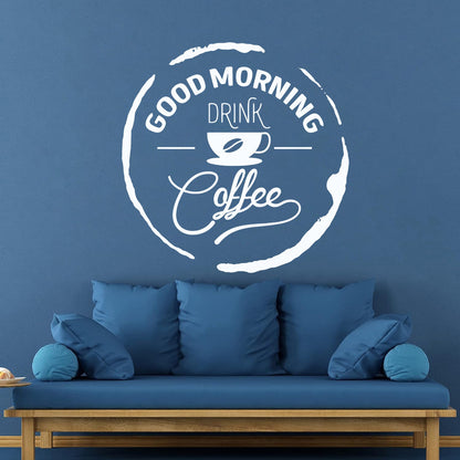 Wall Stickers Words Quotes Good Morning Drink Coffee Easy Installation