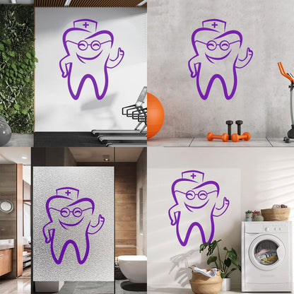 Wall Stickers Paster Paper Tooth With Glasses Dentist Childrens Dental Clinicg Window Decals