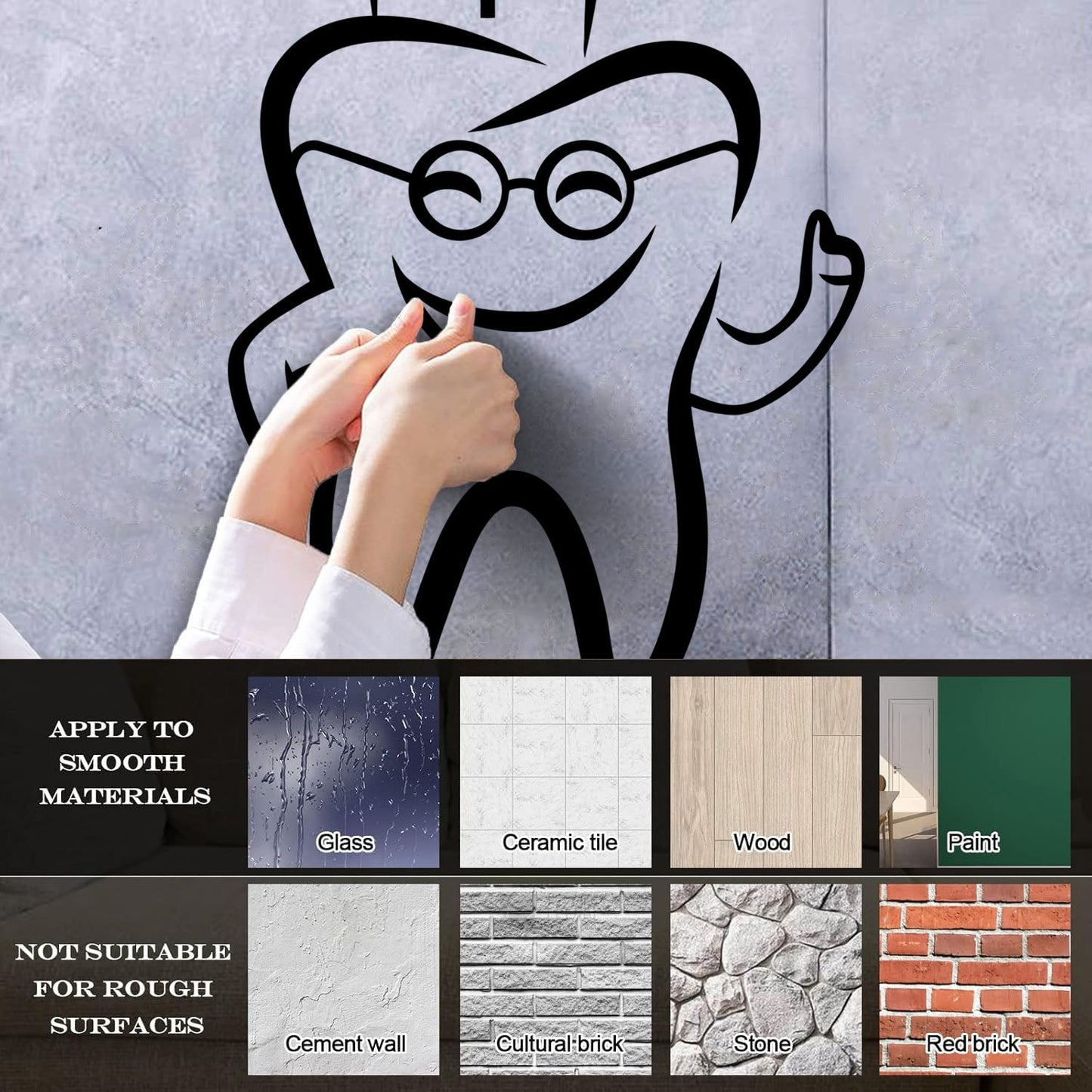 Wall Stickers Paster Paper Tooth With Glasses Dentist Childrens Dental Clinicg Window Decals