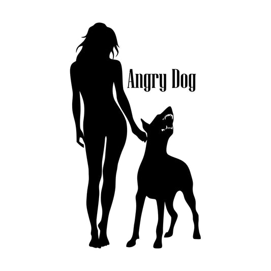 Girl With Angry Dog Pet Dobermann Home Vinyl Wall Decals Glass Stickers