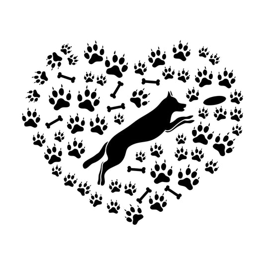 Engraving Stickers Nursery Dog Heart Silhouette Paw Prints Multi Color Selection