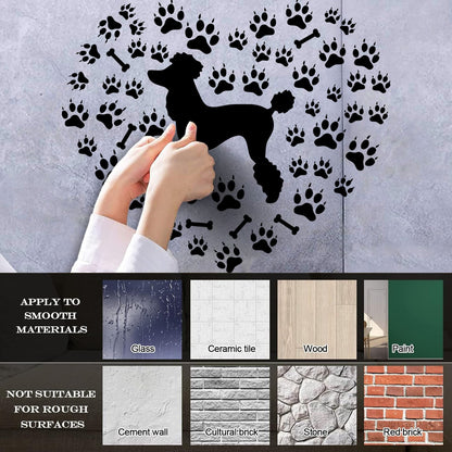 Wall Stickers Paster Paper Poodle Dog Paw Prints Patterns Heart Symbol Wall Beautification