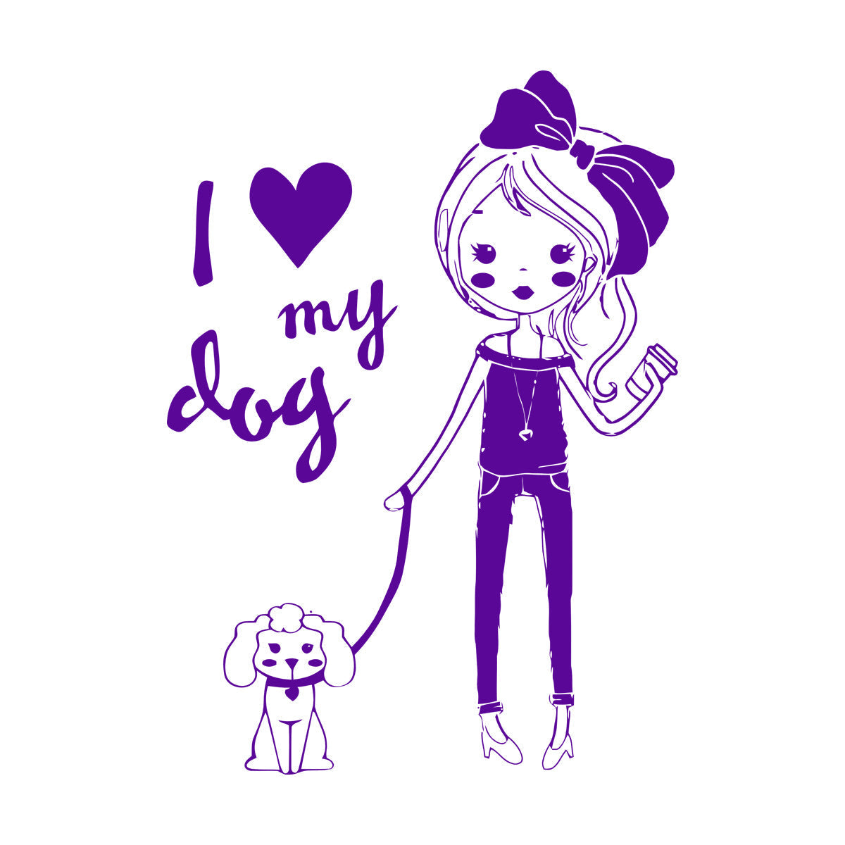 Wall Vinyl Sticker Decor Pretty Teen Girl With Dog Car Body Decoration