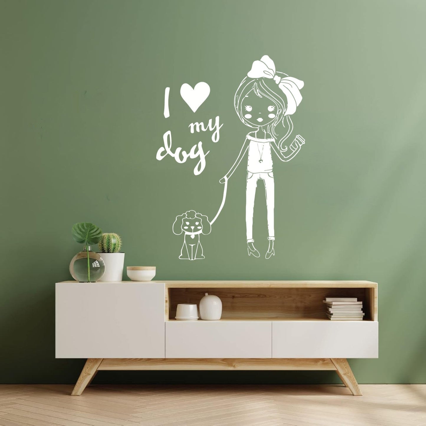 Wall Vinyl Sticker Decor Pretty Teen Girl With Dog Car Body Decoration