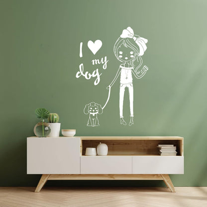 Wall Vinyl Sticker Decor Pretty Teen Girl With Dog Car Body Decoration