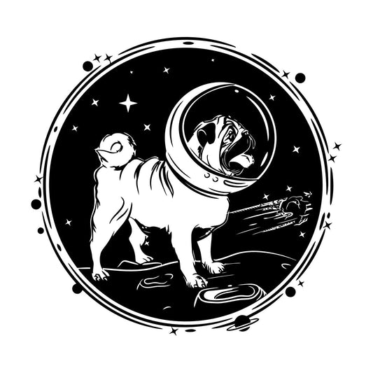 Fine Carving Stickers Pug Dog Pet Astronaut Helmet Planet Stars Moon Space Window Decals