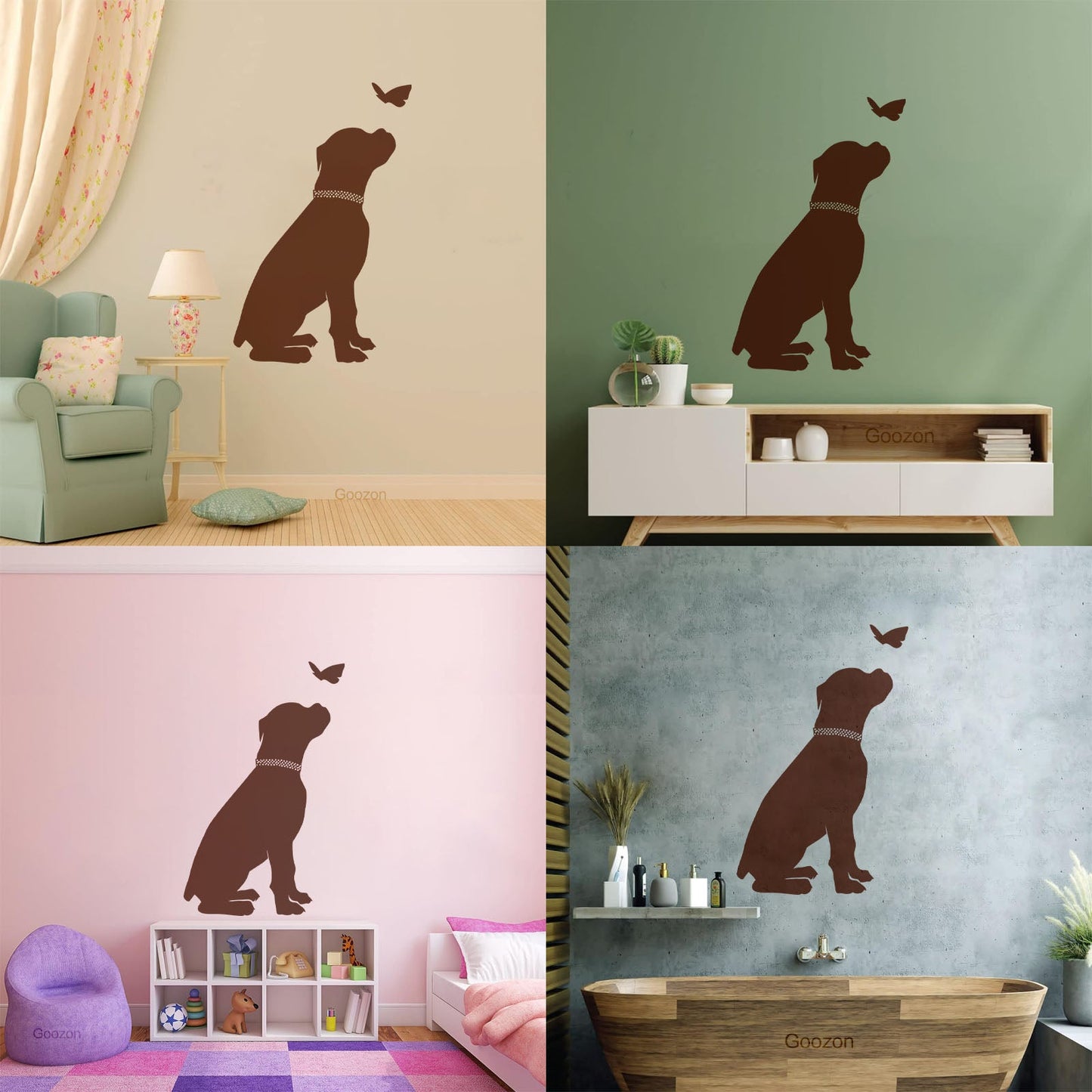 Fine Carving Decals Silhouette Dog And Butterfly Labrador Nursery Store Decoration