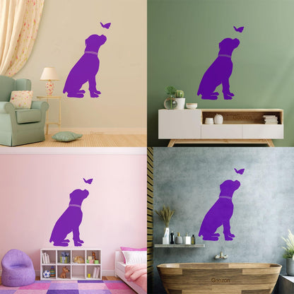 Fine Carving Decals Silhouette Dog And Butterfly Labrador Nursery Store Decoration