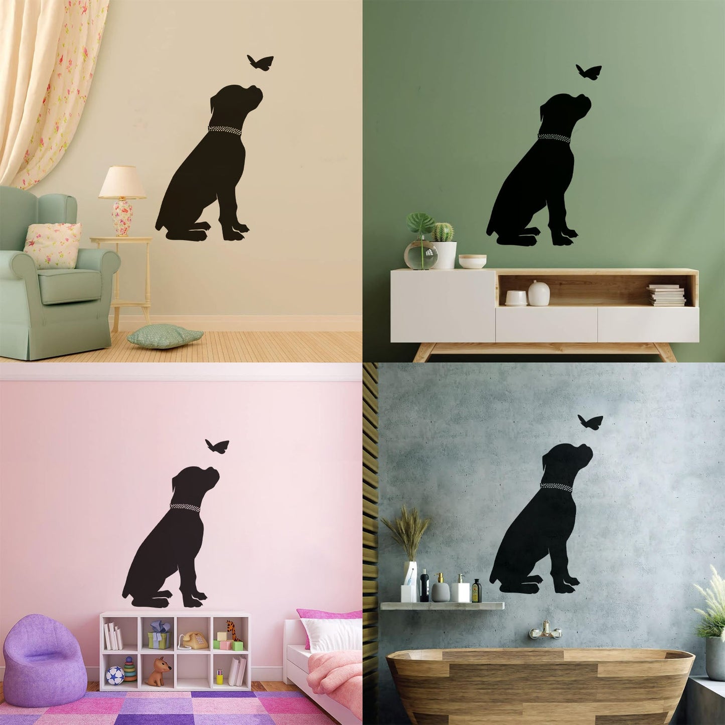 Fine Carving Decals Silhouette Dog And Butterfly Labrador Nursery Store Decoration