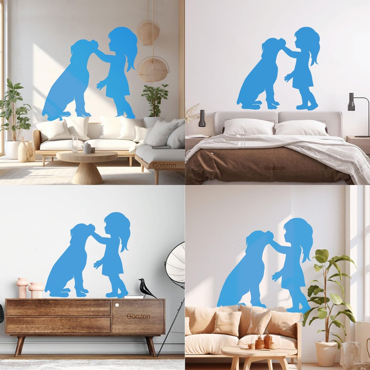 Engraving Stickers Silhouette Girl With Dog Pet Home Removable Without Leaving Glue