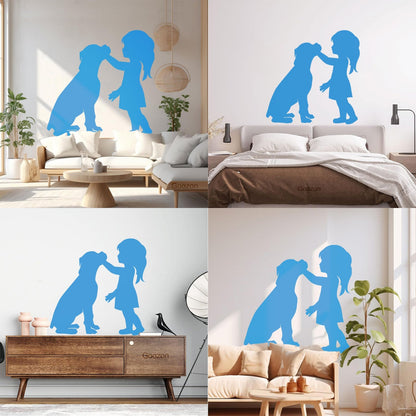 Engraving Stickers Silhouette Girl With Dog Pet Home Removable Without Leaving Glue