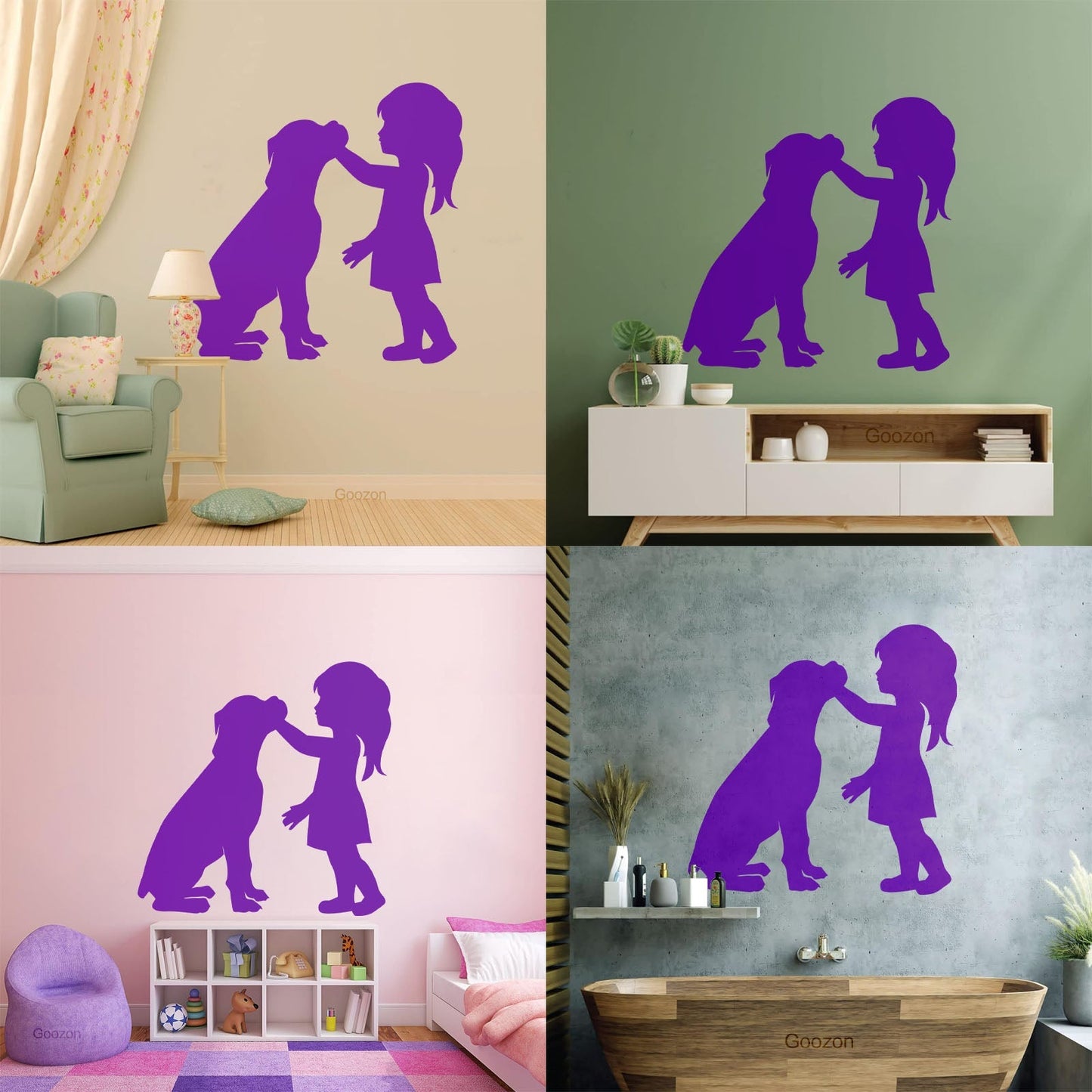 Engraving Stickers Silhouette Girl With Dog Pet Home Removable Without Leaving Glue
