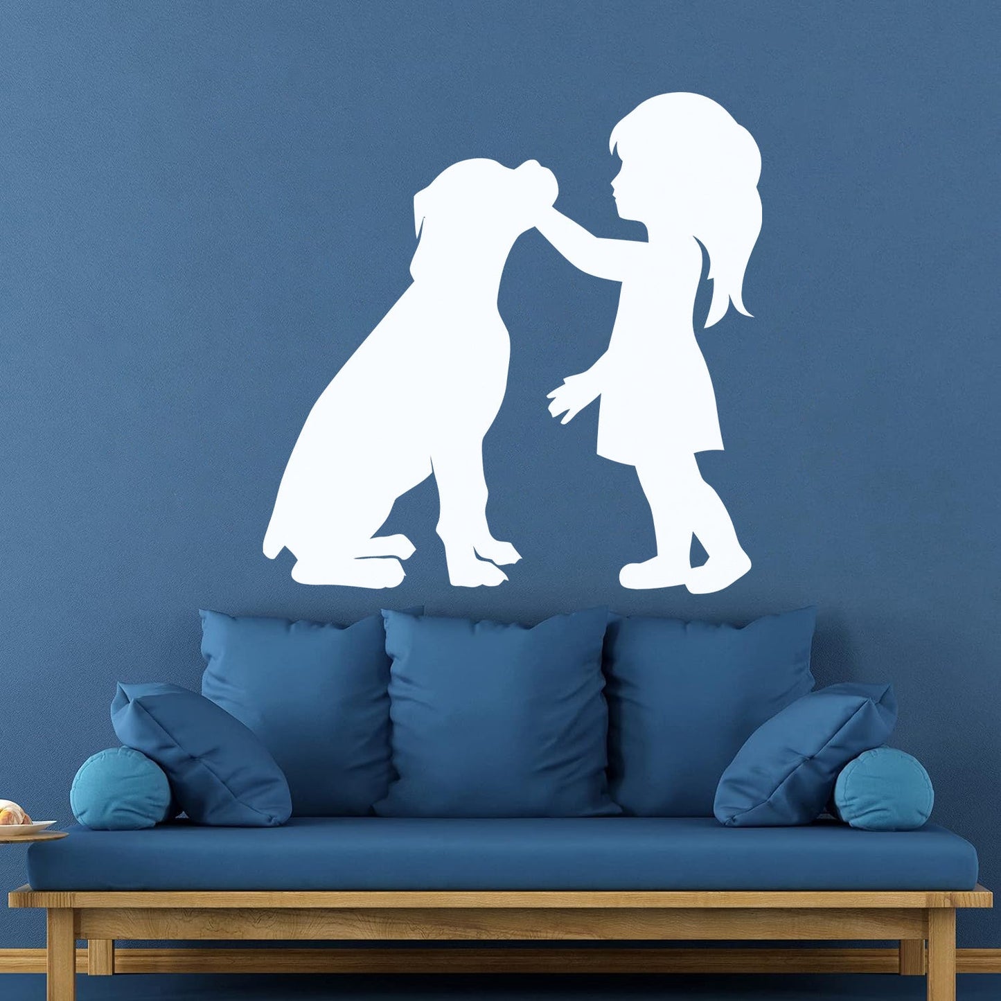 Engraving Stickers Silhouette Girl With Dog Pet Home Removable Without Leaving Glue