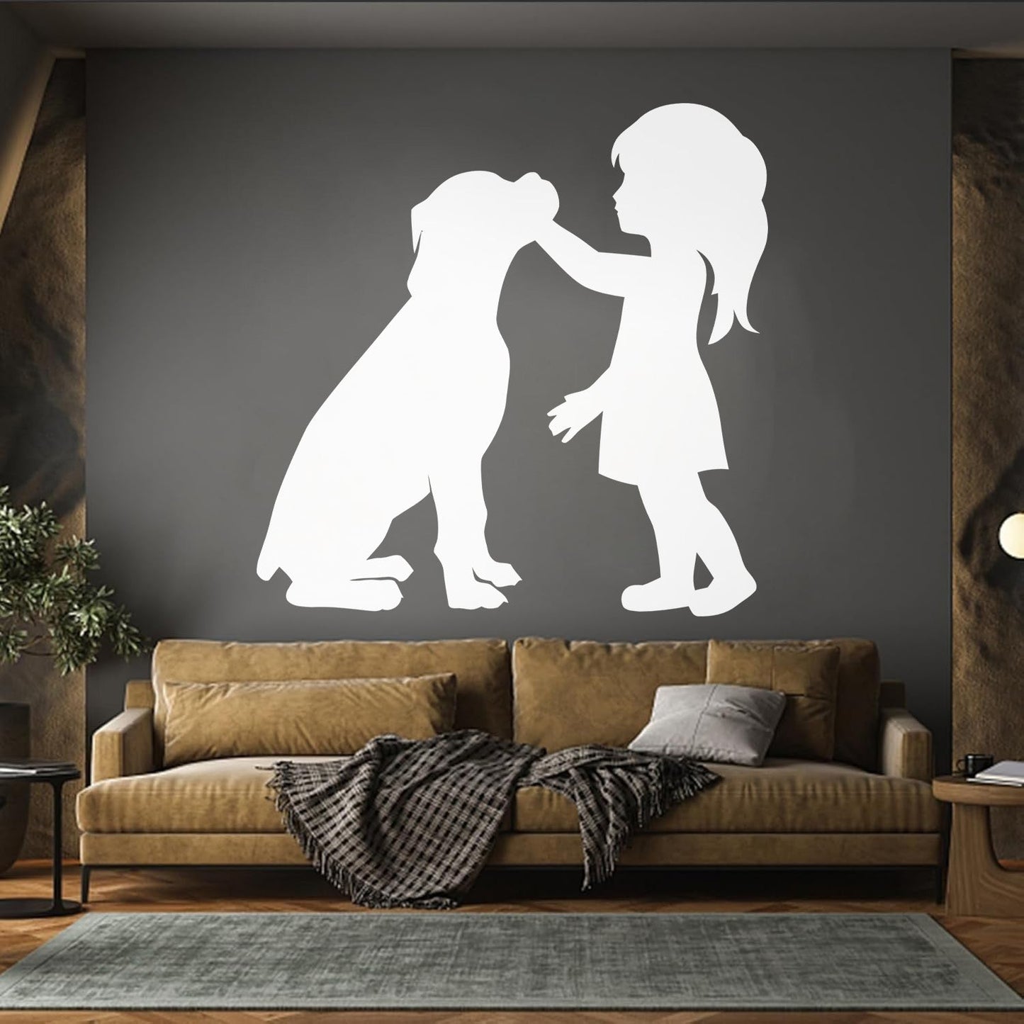 Engraving Stickers Silhouette Girl With Dog Pet Home Removable Without Leaving Glue