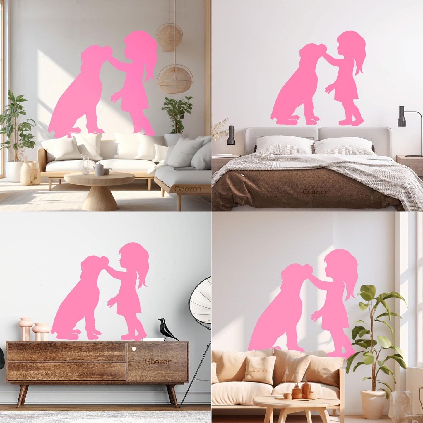 Engraving Stickers Silhouette Girl With Dog Pet Home Removable Without Leaving Glue