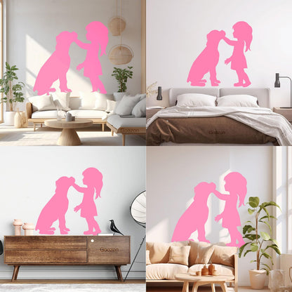 Engraving Stickers Silhouette Girl With Dog Pet Home Removable Without Leaving Glue