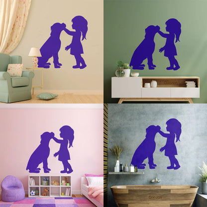 Engraving Stickers Silhouette Girl With Dog Pet Home Removable Without Leaving Glue