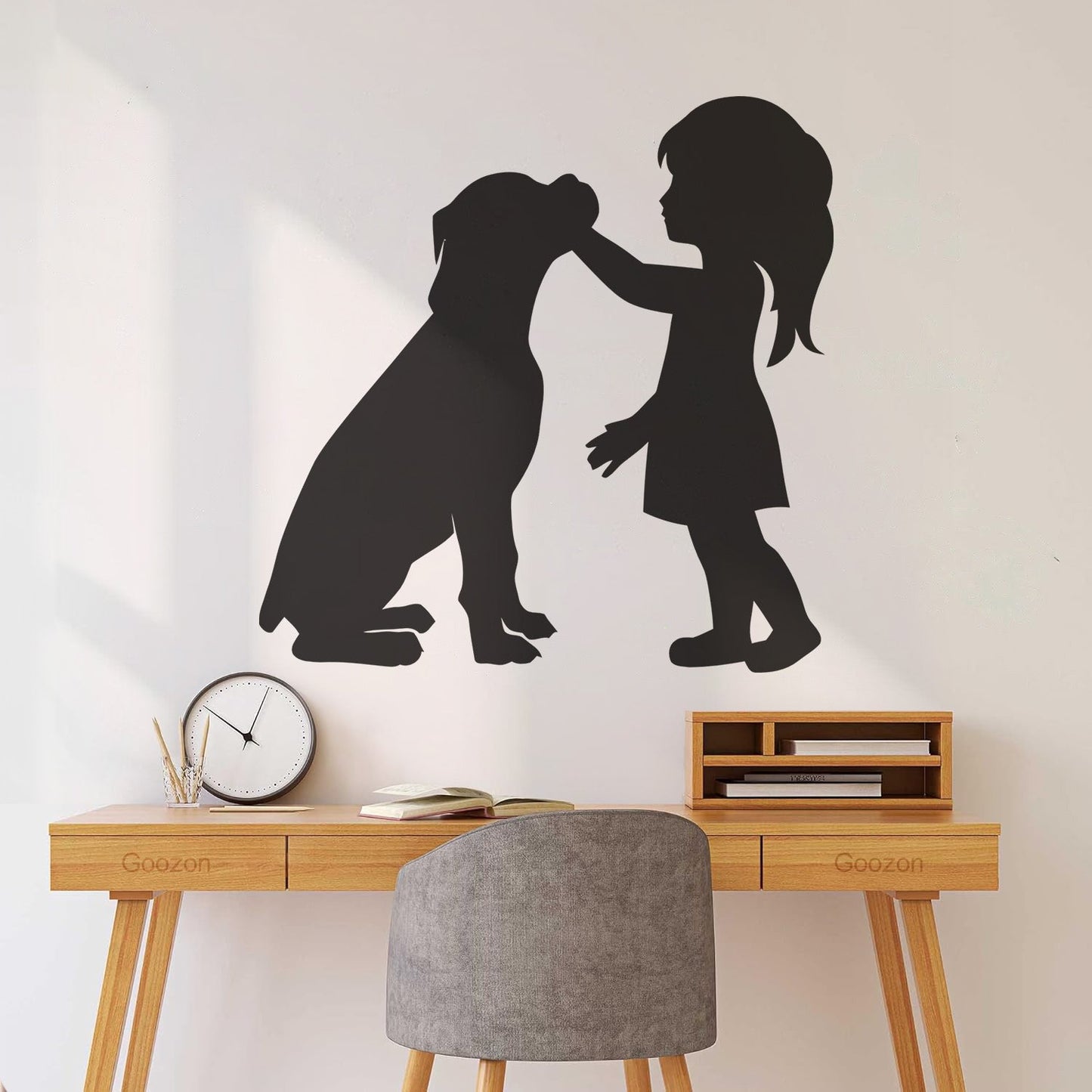 Engraving Stickers Silhouette Girl With Dog Pet Home Removable Without Leaving Glue