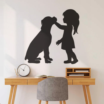 Engraving Stickers Silhouette Girl With Dog Pet Home Removable Without Leaving Glue