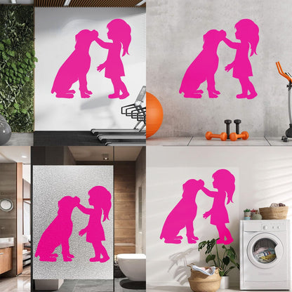 Engraving Stickers Silhouette Girl With Dog Pet Home Removable Without Leaving Glue