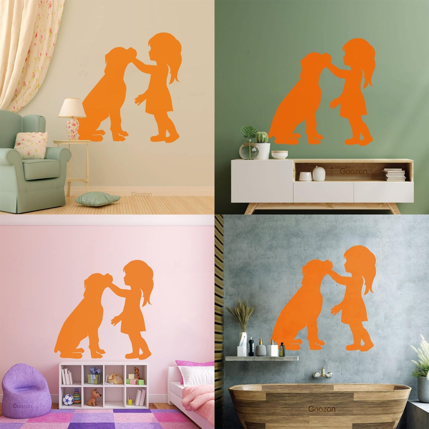 Engraving Stickers Silhouette Girl With Dog Pet Home Removable Without Leaving Glue