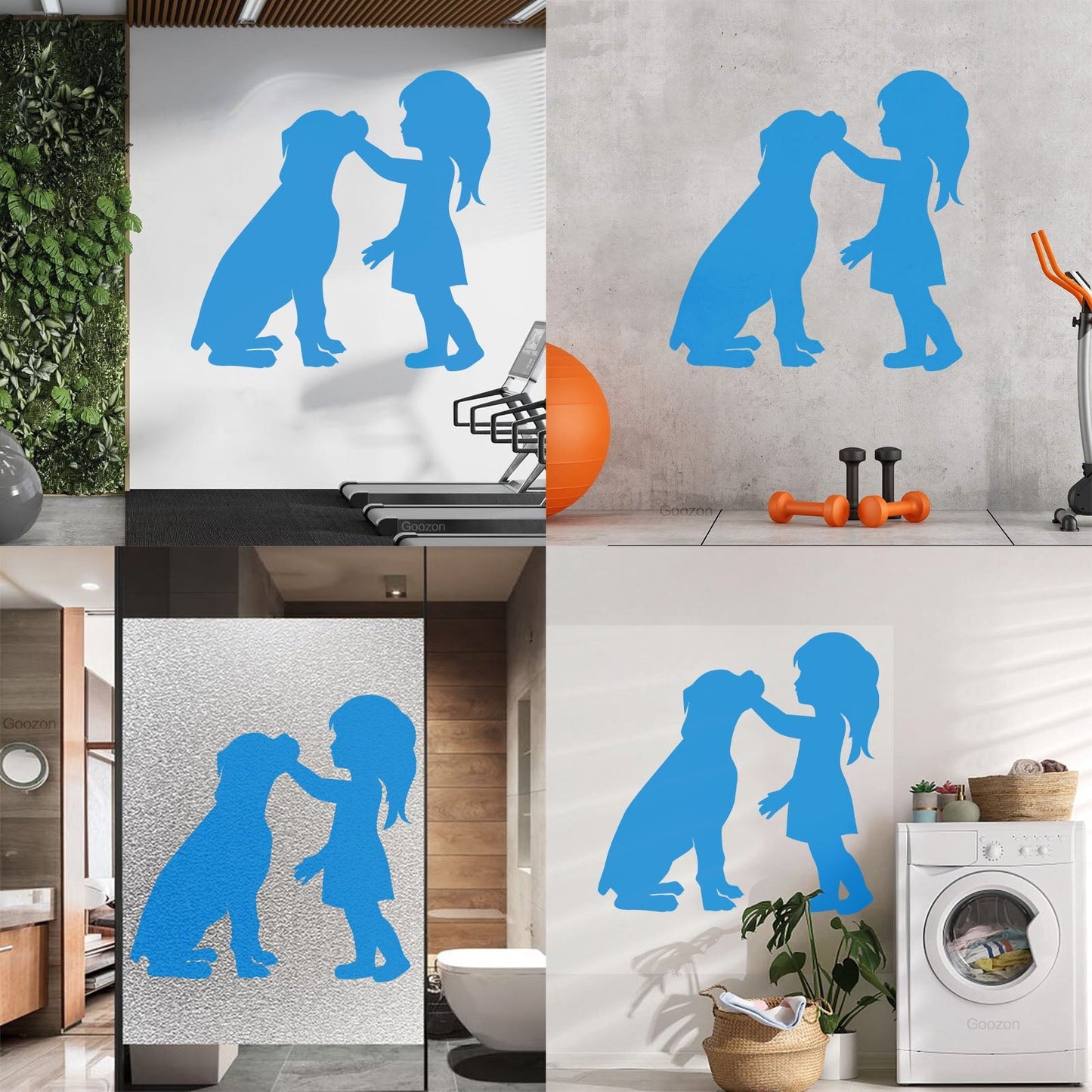 Engraving Stickers Silhouette Girl With Dog Pet Home Removable Without Leaving Glue