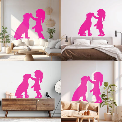 Engraving Stickers Silhouette Girl With Dog Pet Home Removable Without Leaving Glue