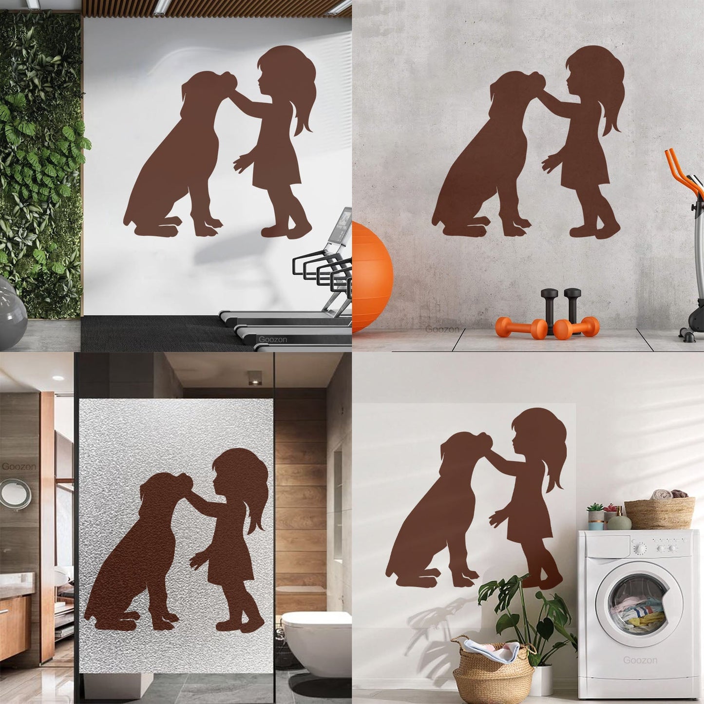 Engraving Stickers Silhouette Girl With Dog Pet Home Removable Without Leaving Glue
