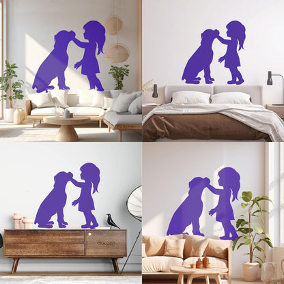 Engraving Stickers Silhouette Girl With Dog Pet Home Removable Without Leaving Glue