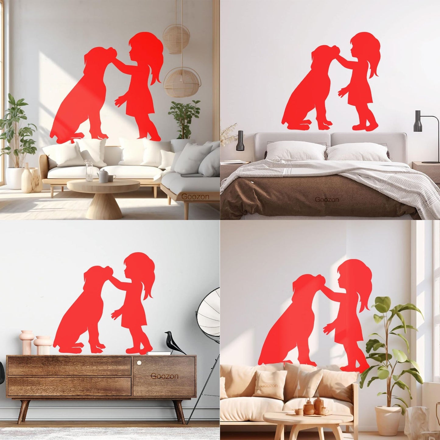 Engraving Stickers Silhouette Girl With Dog Pet Home Removable Without Leaving Glue