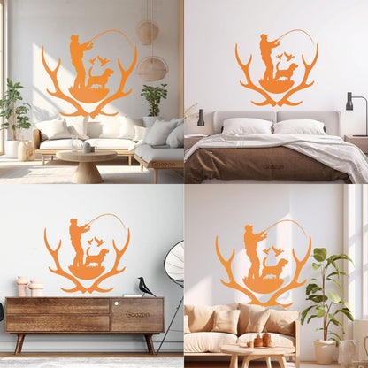Wall Decals Pvc Silhouette Hunter With Dog Hunting Dog Deer Antlers Do Not Damage The Wall Surface