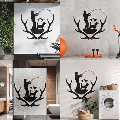 Wall Decals Pvc Silhouette Hunter With Dog Hunting Dog Deer Antlers Do Not Damage The Wall Surface