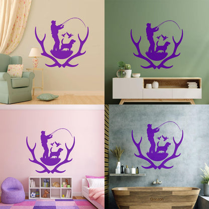 Wall Decals Pvc Silhouette Hunter With Dog Hunting Dog Deer Antlers Do Not Damage The Wall Surface