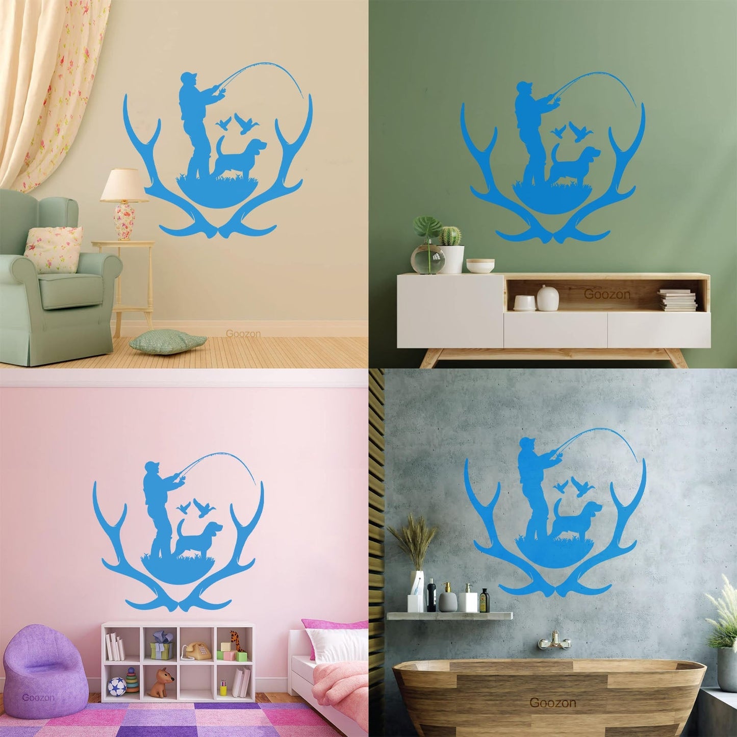 Wall Decals Pvc Silhouette Hunter With Dog Hunting Dog Deer Antlers Do Not Damage The Wall Surface