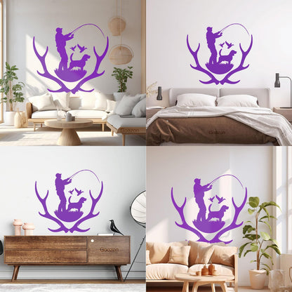Wall Decals Pvc Silhouette Hunter With Dog Hunting Dog Deer Antlers Do Not Damage The Wall Surface