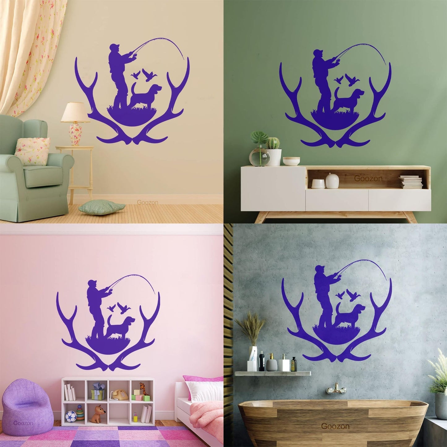 Wall Decals Pvc Silhouette Hunter With Dog Hunting Dog Deer Antlers Do Not Damage The Wall Surface