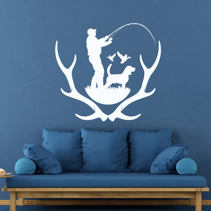 Wall Decals Pvc Silhouette Hunter With Dog Hunting Dog Deer Antlers Do Not Damage The Wall Surface