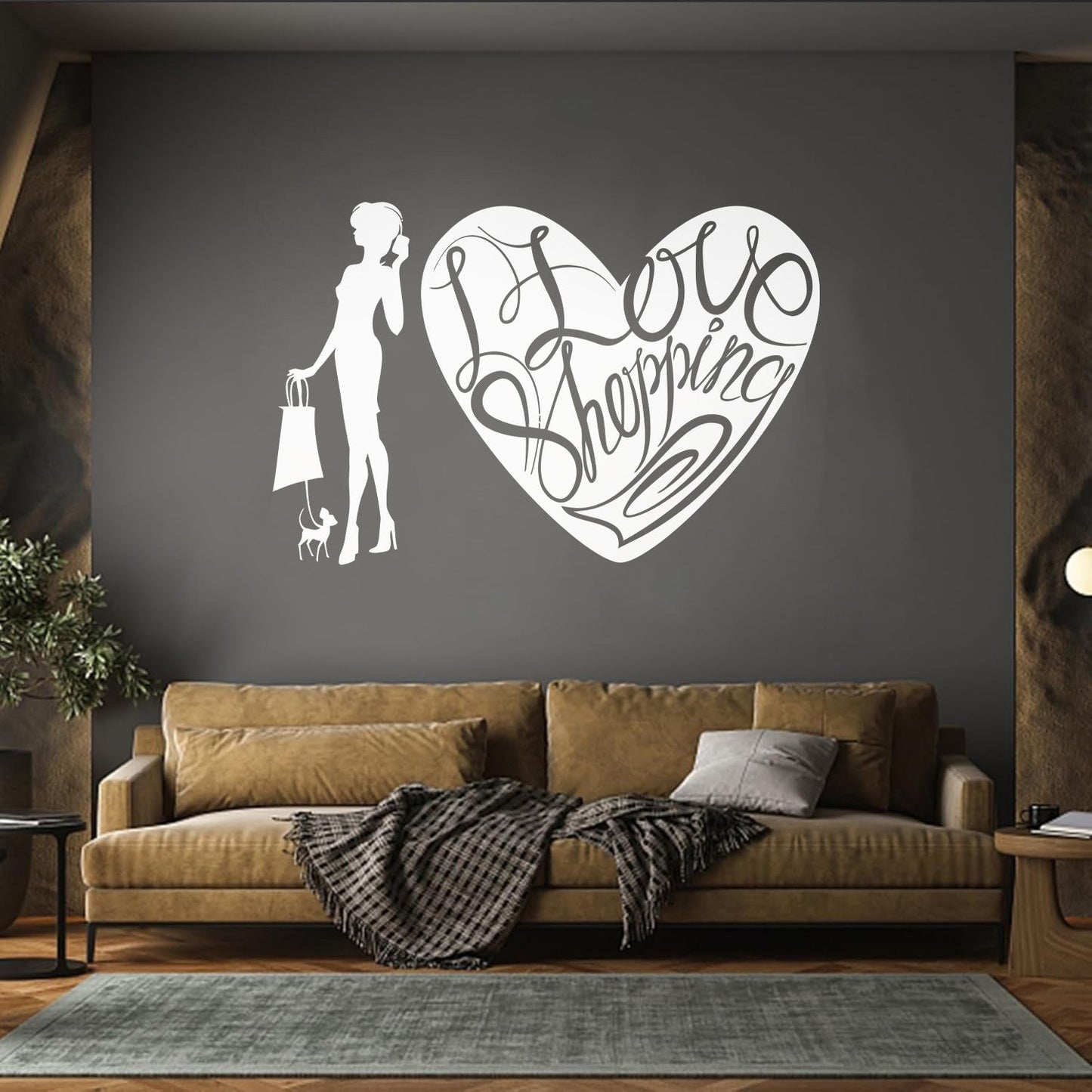 Wall Decals Paster Paper Store I Love Shopping Fashion Girl With Dog Equipped With Transfer Film Kit