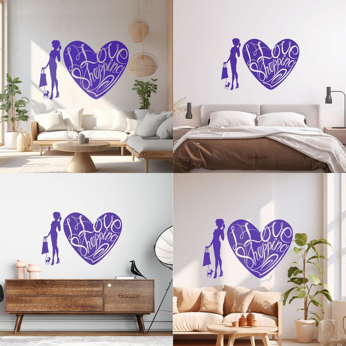Wall Decals Paster Paper Store I Love Shopping Fashion Girl With Dog Equipped With Transfer Film Kit