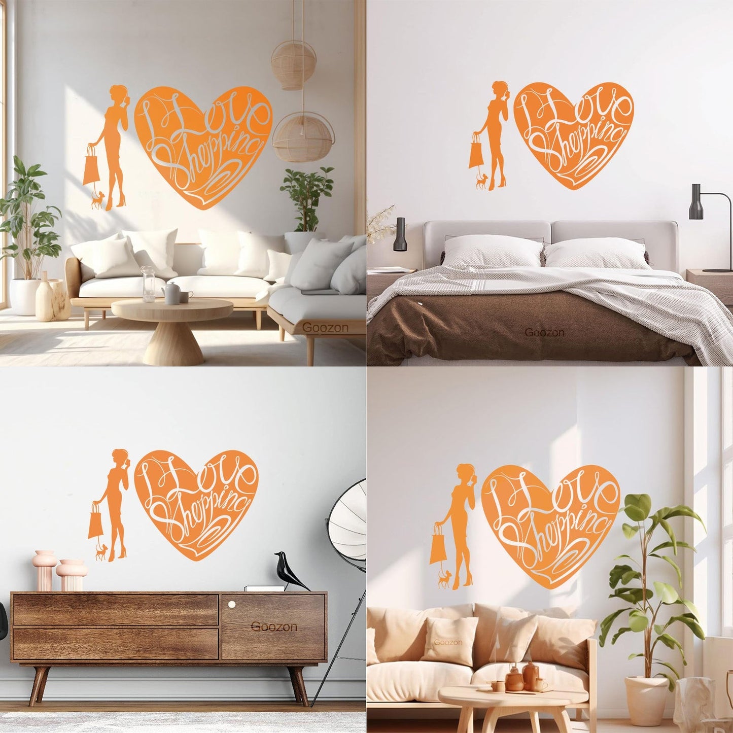 Wall Decals Paster Paper Store I Love Shopping Fashion Girl With Dog Equipped With Transfer Film Kit