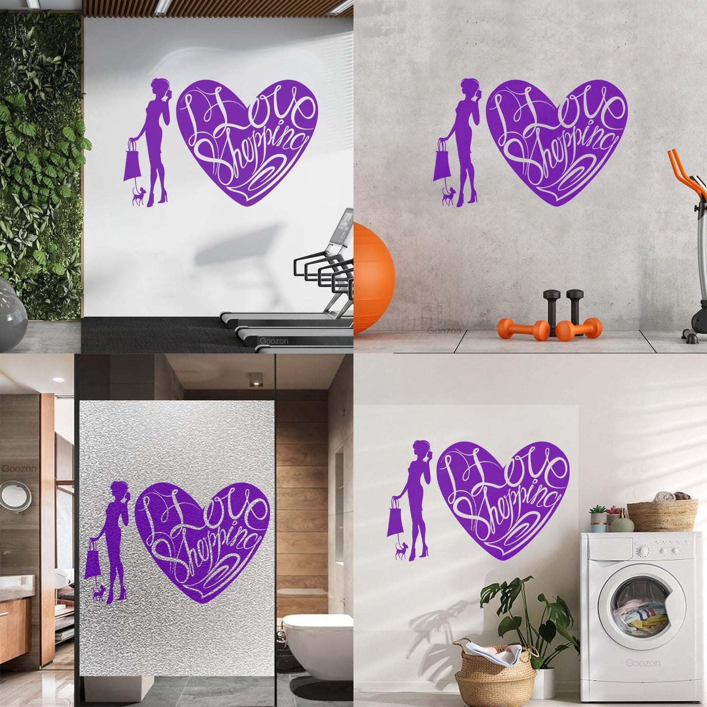 Wall Decals Paster Paper Store I Love Shopping Fashion Girl With Dog Equipped With Transfer Film Kit
