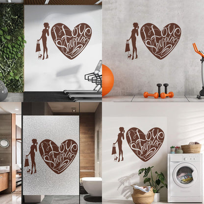 Wall Decals Paster Paper Store I Love Shopping Fashion Girl With Dog Equipped With Transfer Film Kit