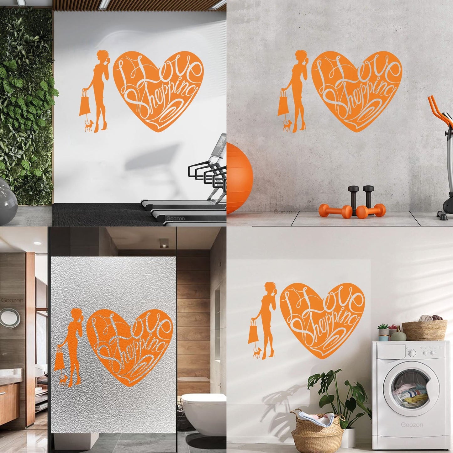 Wall Decals Paster Paper Store I Love Shopping Fashion Girl With Dog Equipped With Transfer Film Kit